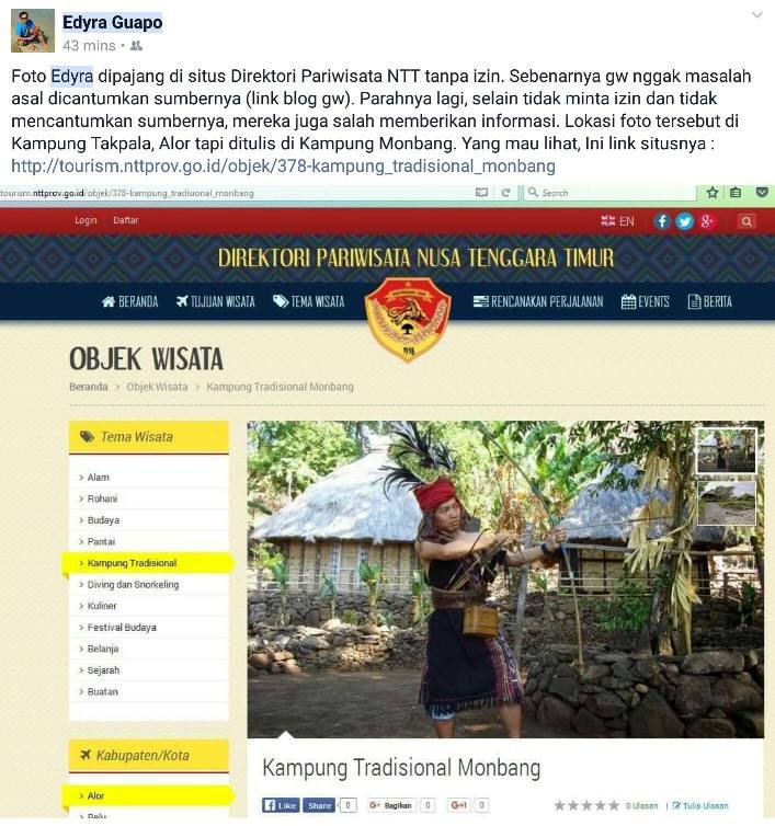Postingan di Facebook Edyra Guapo yang kemudian disebar oleg fotografer Valentino Luis. (Foto: Facebook)